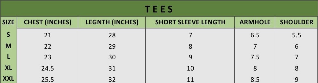 T Shirt Size Chart