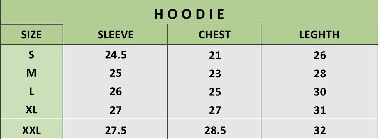 Hoodie Size Chart